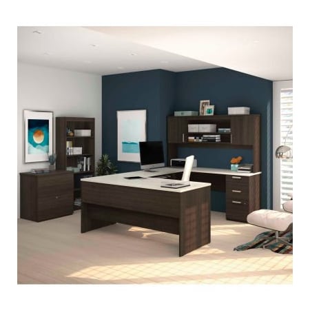 Bestar Bestar U-Shaped Desk W/ Lateral File and Bookcase - Dark/White Chocolate - Ridgeley Series 52850-31